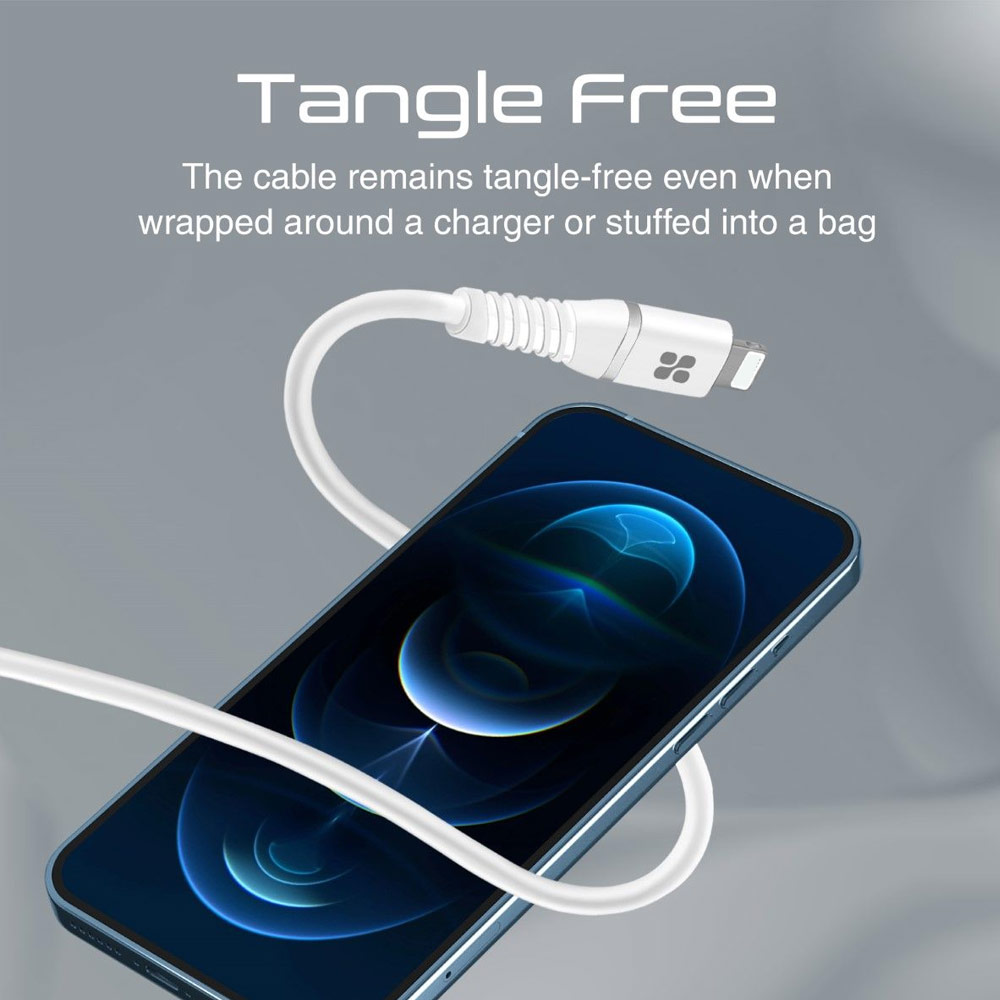 Picture of Promate Ultra Fast USB C to Lightning 20W Fast Charging Soft Silicone cable for iPhone 13 Pro Max IPad Airpods Pro PowerLine-Ci120 (White)