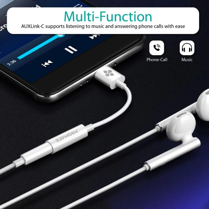 Picture of Promate USB-C to 3.5 mm Headphone Jack Adapter, Type C to 3.5mm Female Aux Audio Cable with HD Sound for Google Pixel 2 3 XL Samsung Huawei Moto OnePlus HTC Xiaomi AUXLink-C for Galaxy S23 Ultra