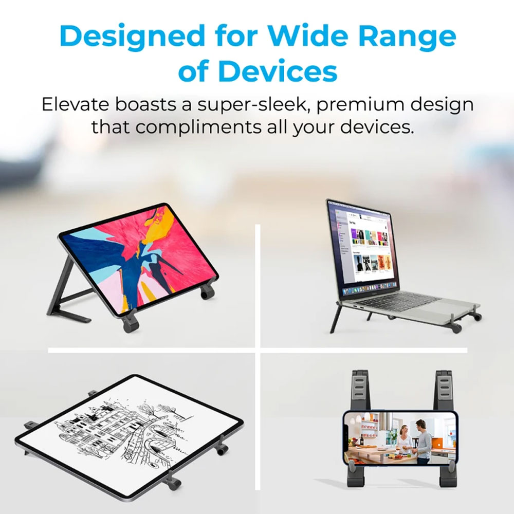 Picture of Promate Elevate Laptop Stand Foldable Aluminum MultiAngle Computer Desk Stand with Adjustable Height for Notebook Laptop - Elevate