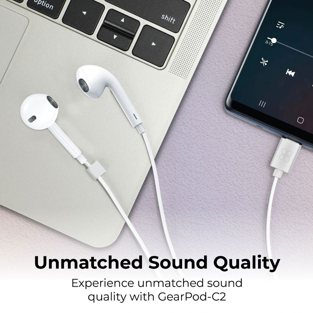 Picture of Promate Wired USB-C In-Ear Headphones with Mic Microphone Wired Type C Earphone for Galaxy S23 Plus Ultra S23 Ultra GearPod-C2 (White)