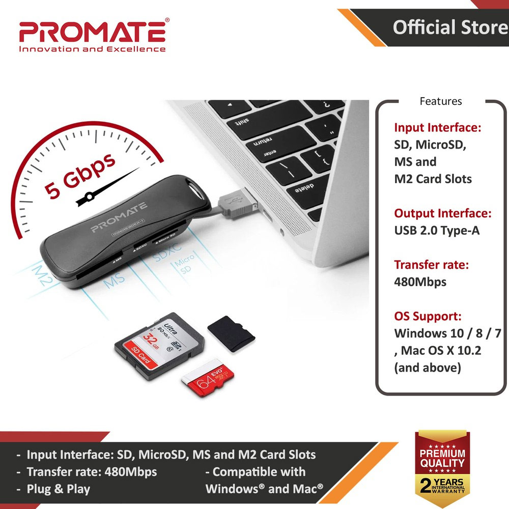 Picture of Promate 4-in-1 Portable Multi Memory Card Reader USB 2.0 Red Design- Red Design Cases, Red Design Covers, iPad Cases and a wide selection of Red Design Accessories in Malaysia, Sabah, Sarawak and Singapore 