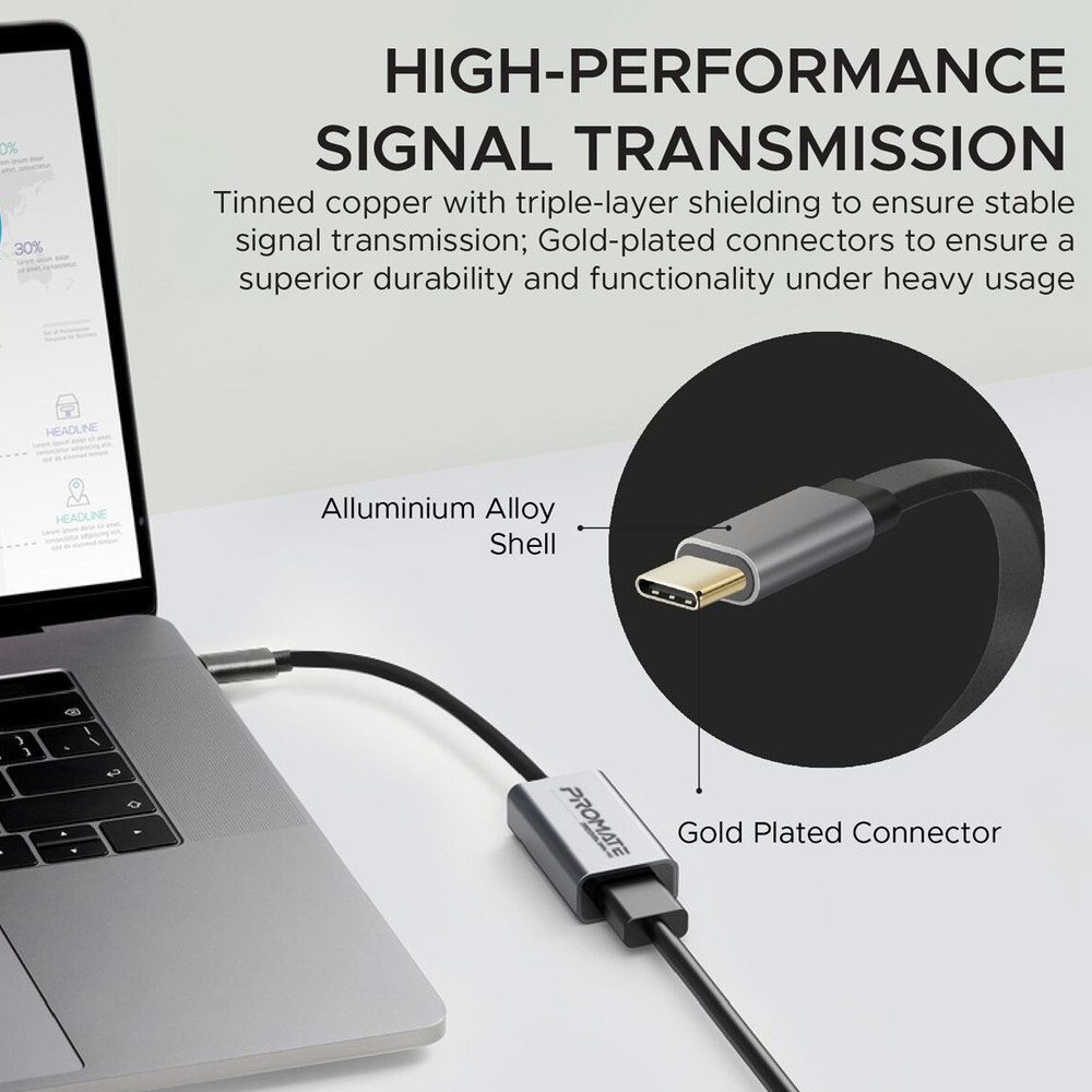 Picture of Promate Type-C™ to HDMI Adapter Premium High Definition 4K 30Hz Video Converter USB-C™ to HDMI with Audio Output for USB Type-C™ Enabled Devices iPad Pro MacBook MediaLink-H1