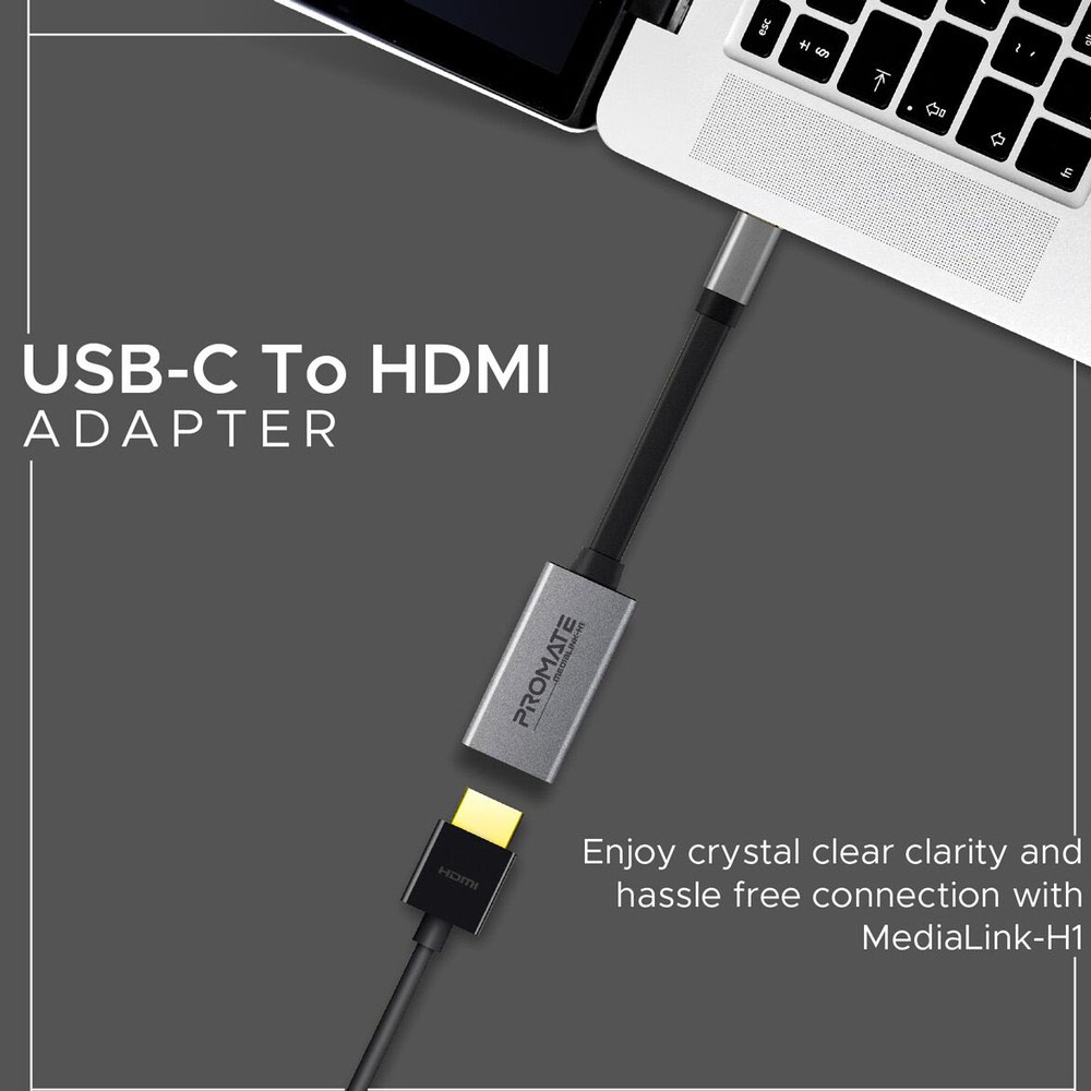 Picture of Promate Type-C™ to HDMI Adapter Premium High Definition 4K 30Hz Video Converter USB-C™ to HDMI with Audio Output for USB Type-C™ Enabled Devices iPad Pro MacBook MediaLink-H1