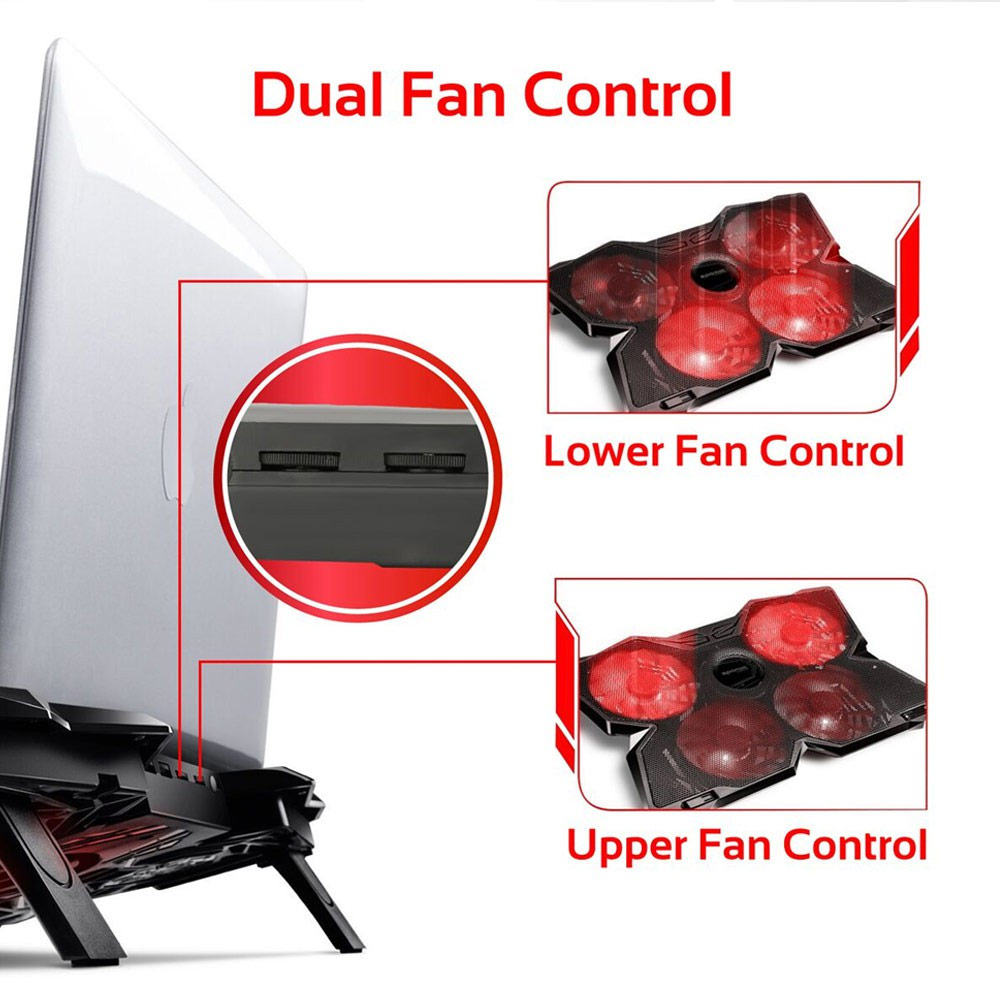 Picture of Promate Gaming Laptop Cooling Pad, Ergonomic High-Speed Laptop Cooling Pad with 4 Silent Cooling Fan, Dual USB Port, Adjustable Height LED Speed Display, Cable Organizer and Ani-Slip Grip for Laptops up to 17 Inch AirBase-3