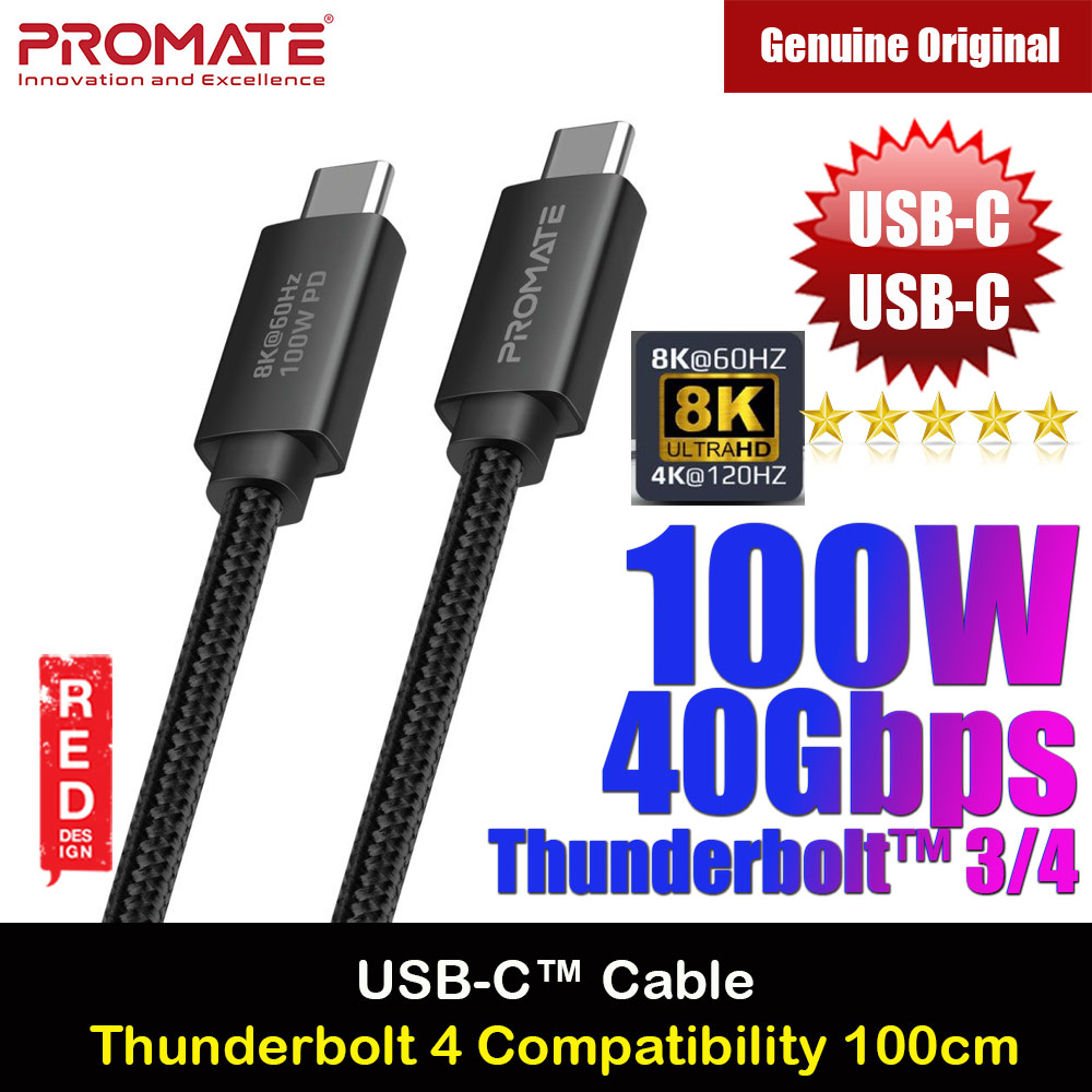 Picture of Promate USB-C™ Thunderbolt 4 USB4 100W Ultra HD 8k High-Speed 40Gbps Charge Data Cable for Laptop Pro 13 PrimeLink-C40 Red Design- Red Design Cases, Red Design Covers, iPad Cases and a wide selection of Red Design Accessories in Malaysia, Sabah, Sarawak and Singapore 