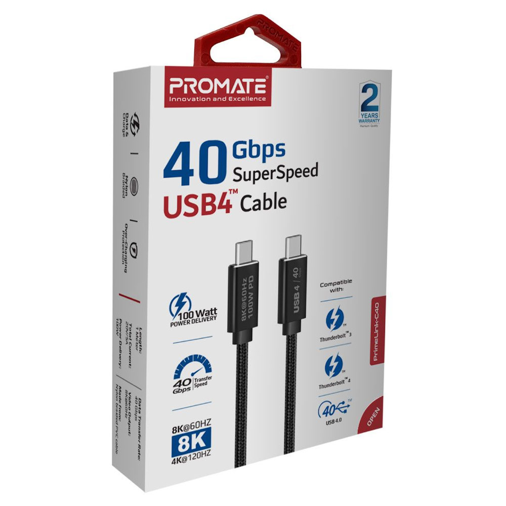 Picture of Promate USB-C™ Thunderbolt 4 USB4 100W Ultra HD 8k High-Speed 40Gbps Charge Data Cable for Laptop Pro 13 PrimeLink-C40