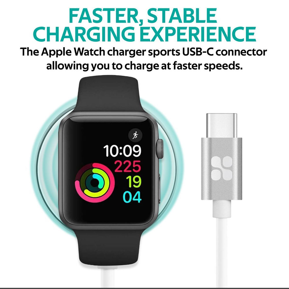 Picture of Apple Watch 38mm Charger | Promate Apple Watch Charger to USB-C™ Cable Fast Charging 5W Apple MFi Certified Magnetic Wireless Charging Cord with Anti-Tangle 100cm Cord and Over-Heating Protection for Apple Watch Series 7 8 6 5 4 3 2 1  AuraCord-C