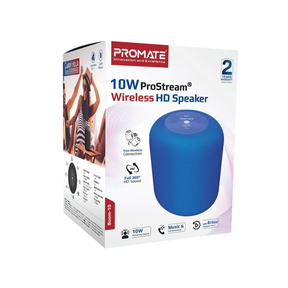 Picture of Promate Bluetooth Speaker with TWS Aux Port Micro SD Card Slot USB Media Port 360 Sound Boom-10 (Blue)