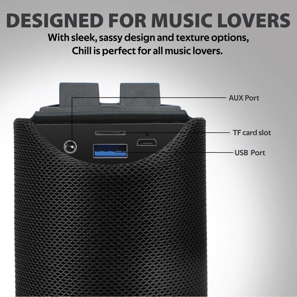 Picture of Promate Chill Wireless Portable Bluetooth v5.0 Stereo Speaker with Bass Sound Built-In Mic Micro SD Card Slot (Black)