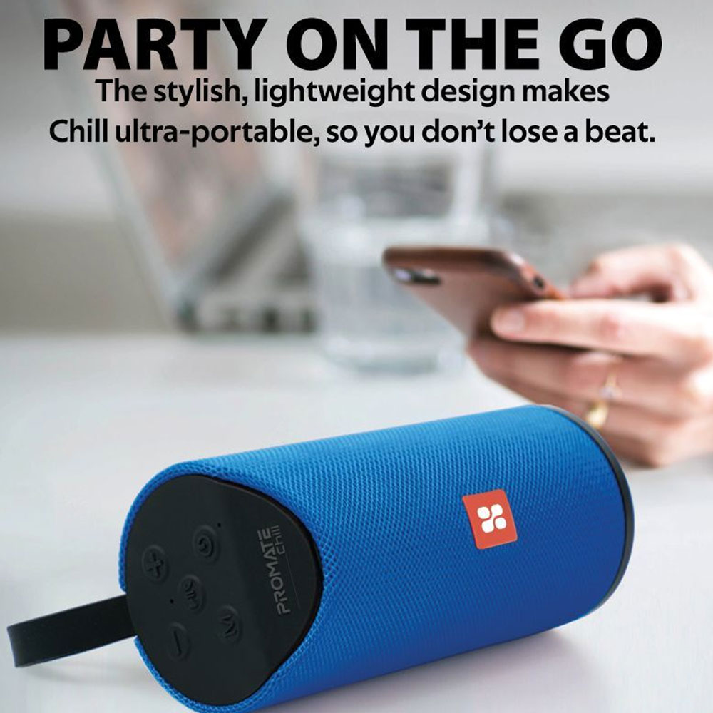 Picture of Promate Chill Wireless Portable Bluetooth v5.0 Stereo Speaker with Bass Sound Built-In Mic Micro SD Card Slot (Blue)