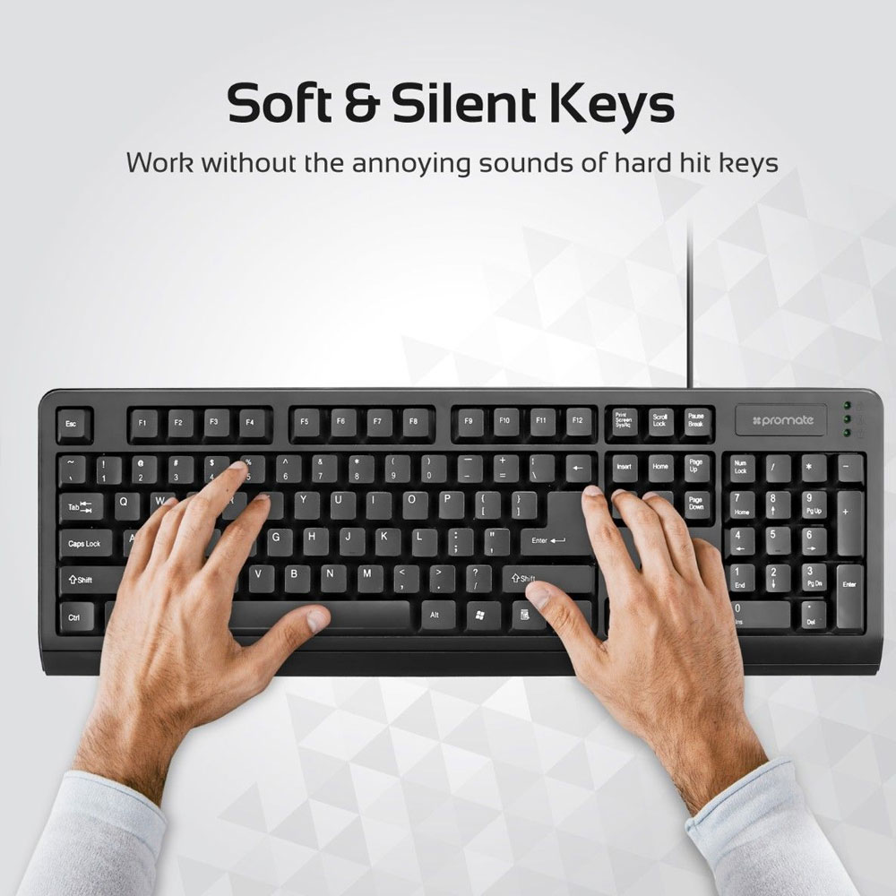 Picture of Promate Keyboard Professional USB Wired Keyboard with Comfortable Quiet Keys and Durable 10 Million Keystroke Life Key for Desktop PC Windows Mac iOS Laptops EasyKey-1