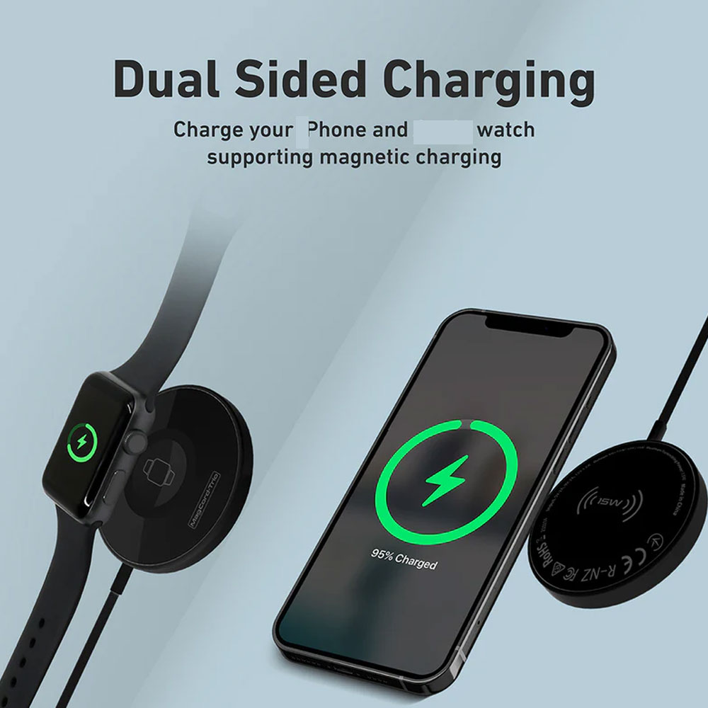 Picture of Apple Watch 49mm	Ultra Charger | Promate 3-in-1 Wireless Charger Dual Sided Magnetic Qi Wireless Charging Pad with 15W Mag-Safe Charging for iPhone 13 14 Pro Max  5W Apple Watch AirPods Pro Charger and USB-C™ Connector for All Qi-Enabled Devices MagCord-Trio (Black)