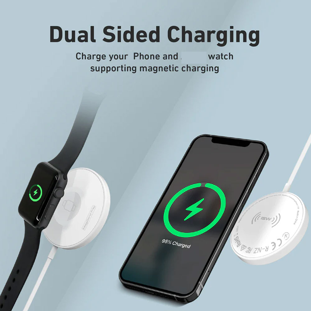 Picture of Apple Airpods 2 Charger | Promate 3-in-1 Wireless Charger Dual Sided Magnetic Qi Wireless Charging Pad with 15W Mag-Safe Charging for iPhone 13 14 Pro Max  5W Apple Watch AirPods Pro Charger and USB-C™ Connector for All Qi-Enabled Devices MagCord-Trio (White)