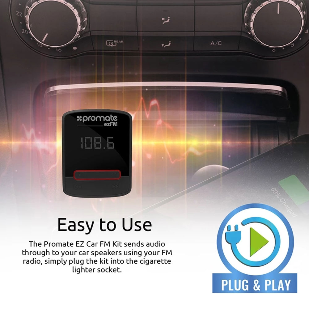 Picture of PROMATE ezFM Universal In-Car FM Modulator Playback from USB  MicroSD Card AUX-In ezfm