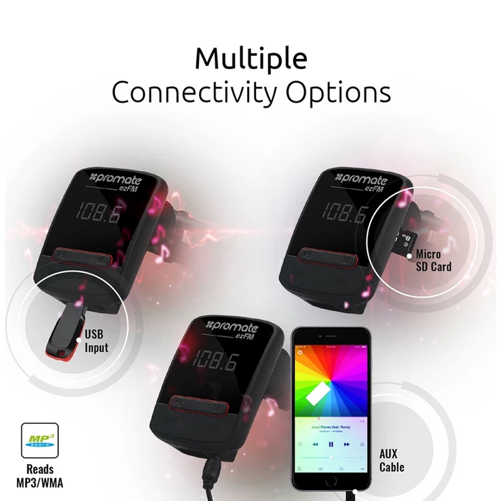 Picture of PROMATE ezFM Universal In-Car FM Modulator Playback from USB  MicroSD Card AUX-In ezfm