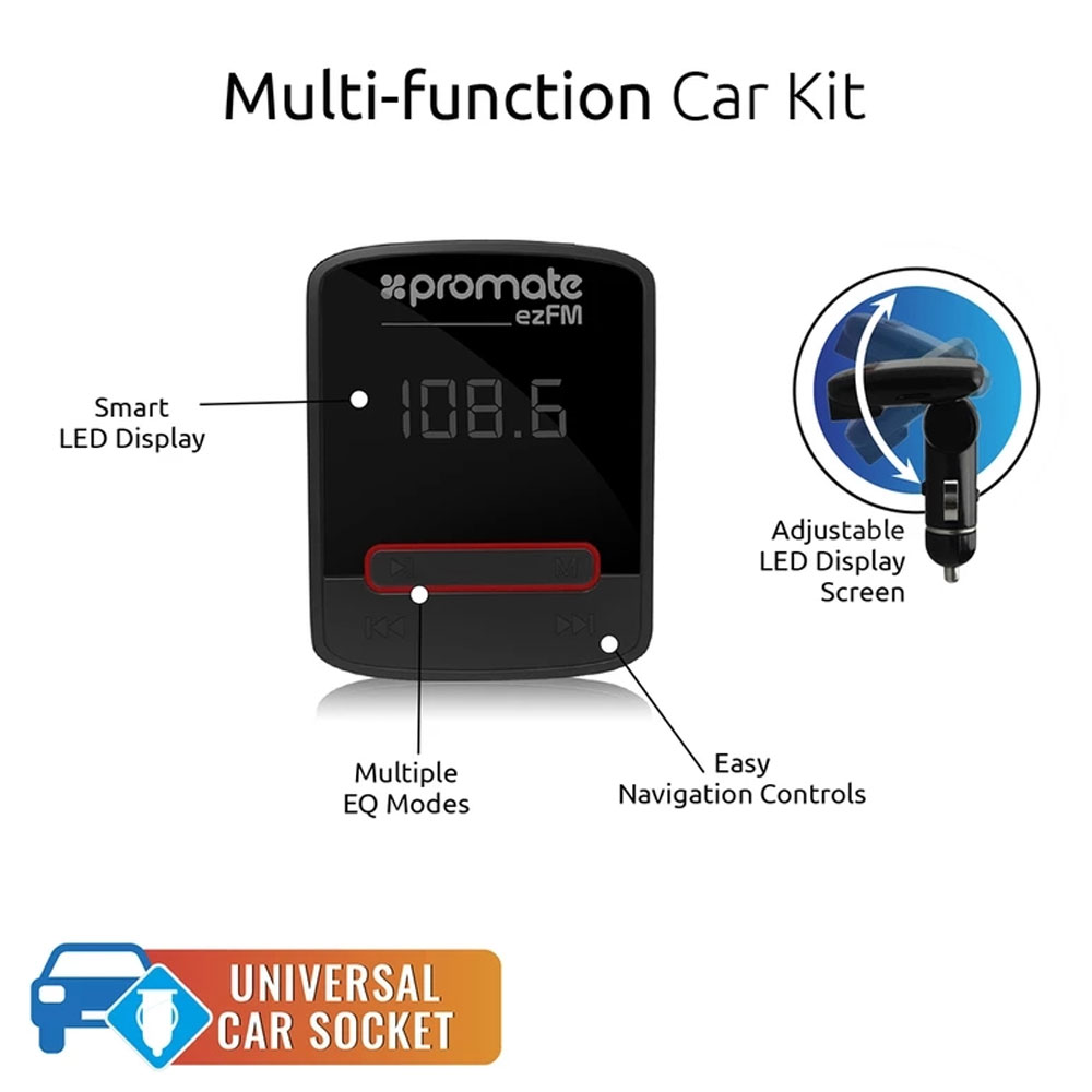 Picture of PROMATE ezFM Universal In-Car FM Modulator Playback from USB  MicroSD Card AUX-In ezfm