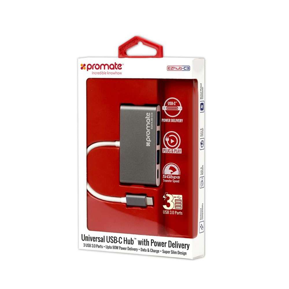 Picture of Promate USB Type-C™ Adapter Premium USB-C™ Hub to 3 USB 3.0 Ports with Sync and Charge 5Gbps Data Transfer Speed and USB-C™ Recharging Port for Camera Smartphones Tablets and All Type-C™ Laptops EZHub-C3