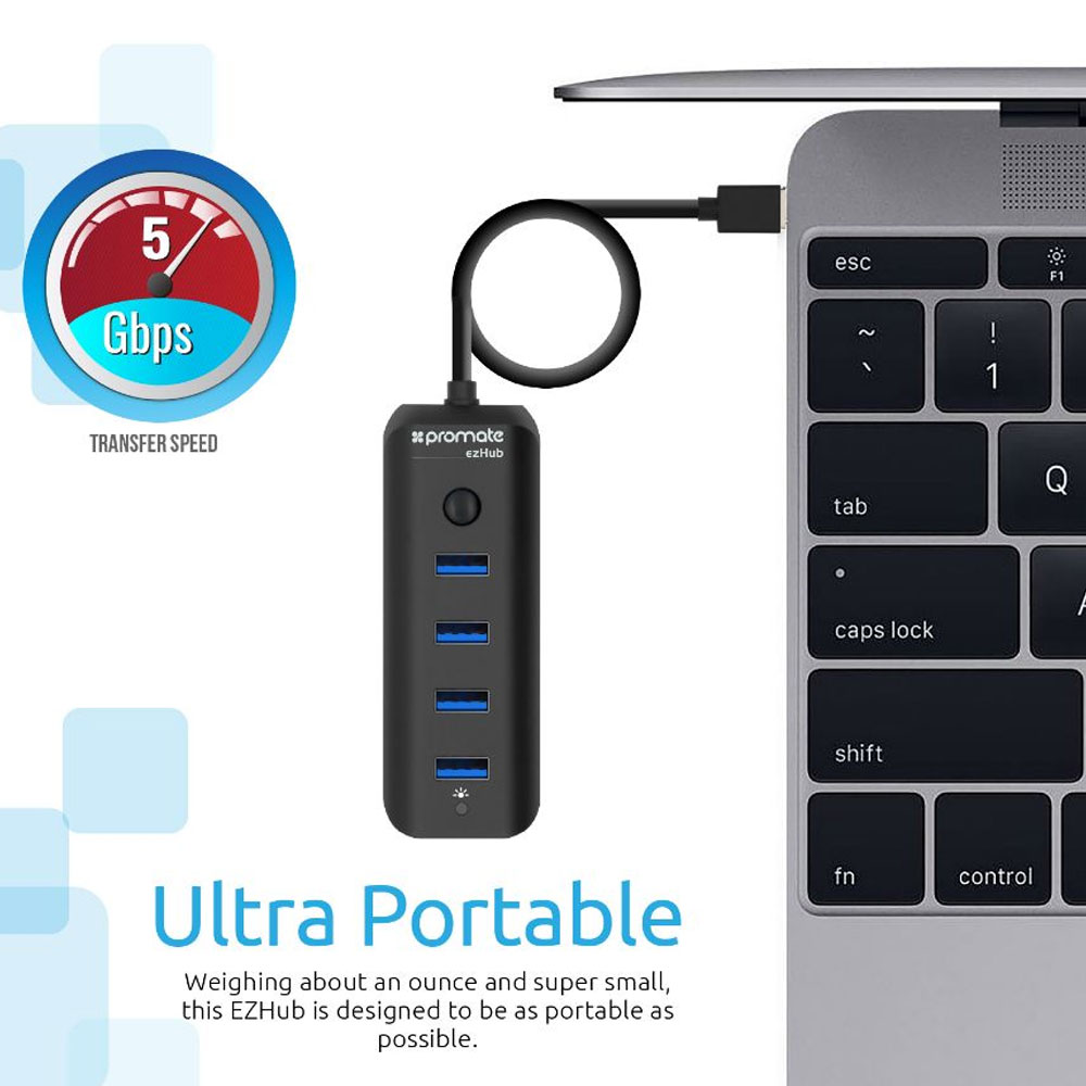 Picture of Promate Ultra-fast Usb 3.0 Hub With 4 Charge And Sync Ports Ezhub (Black)