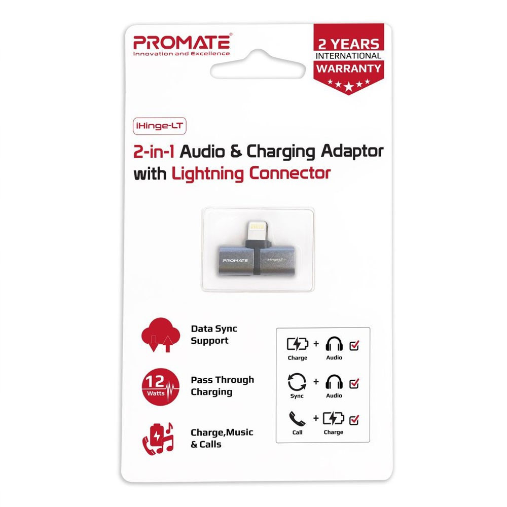 Picture of Apple iPhone 11 6.1 Charger | Promate 2-In-1 Lightning Splitter Adapter Ultra Compact Dual Lightning Headphone Audio and Sync Charger Adapter with 2A Pass-Through Charging for iPhone X XS  XS Plus XR 8 8 Plus iPad iPad Pro iHinge-LT