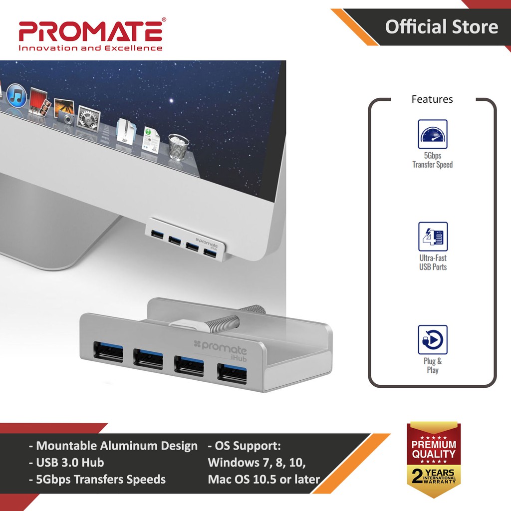 Picture of Promate iHUb Ultra-Fast Mountable Aluminum 4 Port USB 3.0 Hub on LED LCD Laptop Monitor iHub Red Design- Red Design Cases, Red Design Covers, iPad Cases and a wide selection of Red Design Accessories in Malaysia, Sabah, Sarawak and Singapore 