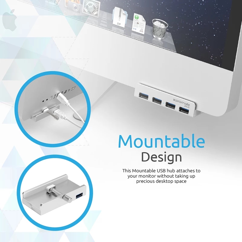 Picture of Promate iHUb Ultra-Fast Mountable Aluminum 4 Port USB 3.0 Hub on LED LCD Laptop Monitor iHub