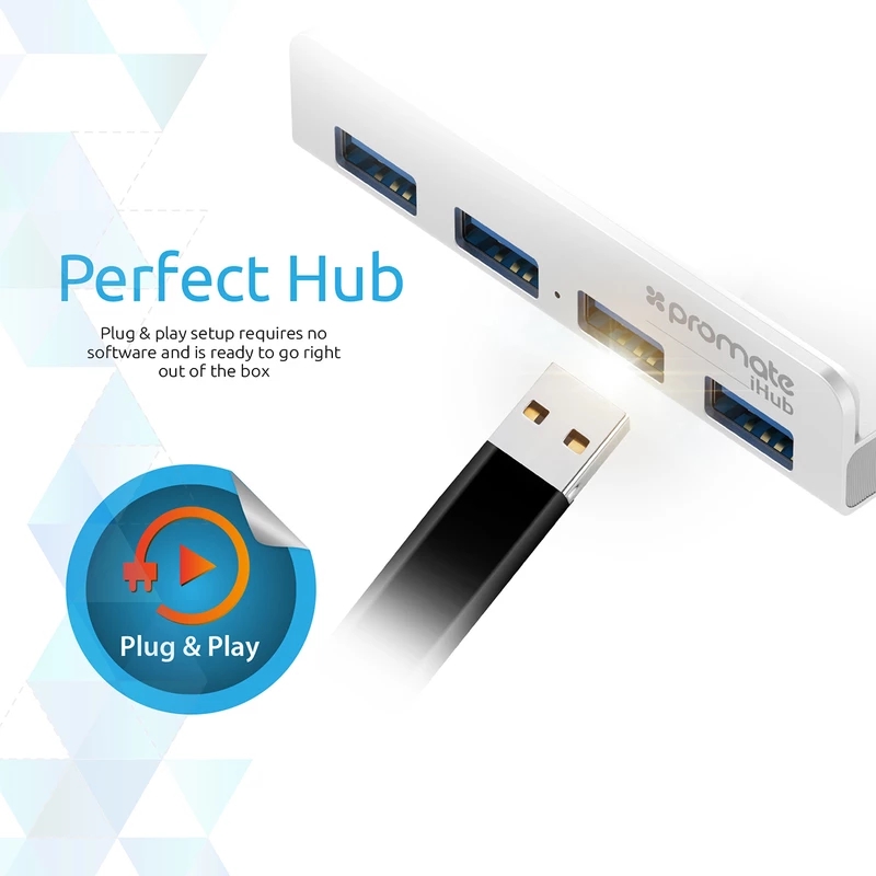 Picture of Promate iHUb Ultra-Fast Mountable Aluminum 4 Port USB 3.0 Hub on LED LCD Laptop Monitor iHub