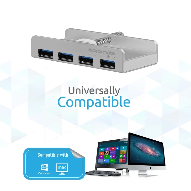 Picture of Promate iHUb Ultra-Fast Mountable Aluminum 4 Port USB 3.0 Hub on LED LCD Laptop Monitor iHub