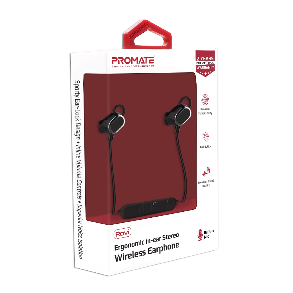 Picture of Promate Wireless Earphones Bluetooth Neckband In-ear Headphone with Noise Isolation Sporty Ear-Lock Design Built-In Mic Rovi