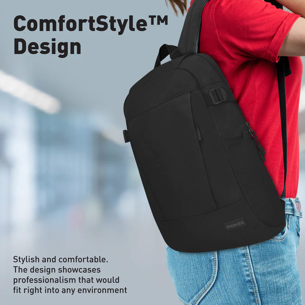 Picture of Promate Birger ComfortStyle Laptop Backpack with Large Compartments for Laptop up to 15.6" inches (Black)