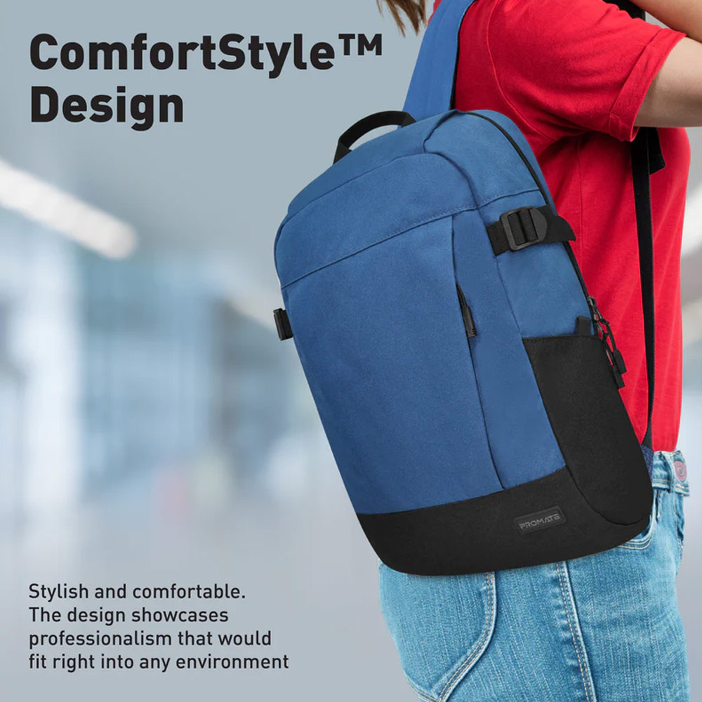 Picture of Promate Birger ComfortStyle Laptop Backpack with Large Compartments for Laptop up to 15.6" inches (Blue)