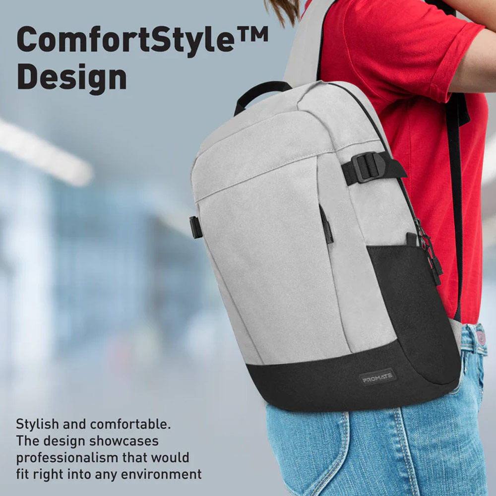 Picture of Promate Birger ComfortStyle Laptop Backpack with Large Compartments for Laptop up to 15.6" inches (Grey)