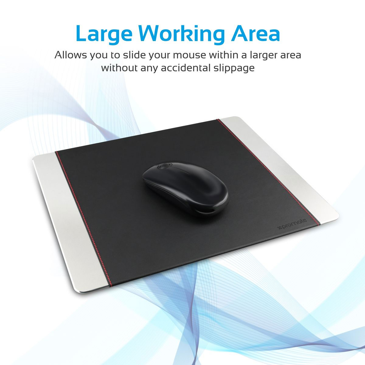 Picture of Promate Mouse Pad Premium Leather-Wrapped Anodized Aluminum Mouse Pad with Non-Slip Rubber Base for Fast Accurate Control and Large Working Area for Laptops PC Desktops MetaPad-Pro-Silver