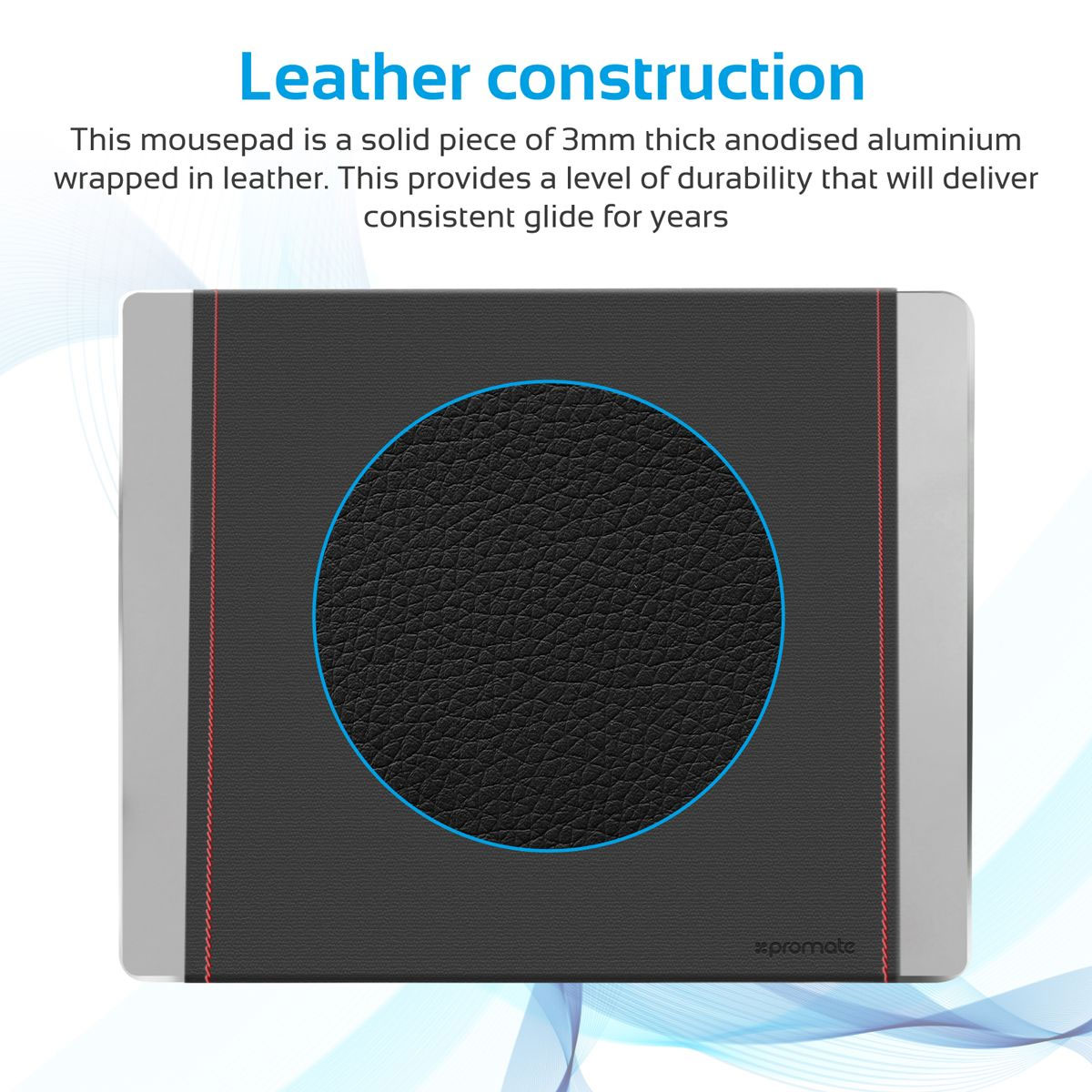 Picture of Promate Mouse Pad Premium Leather-Wrapped Anodized Aluminum Mouse Pad with Non-Slip Rubber Base for Fast Accurate Control and Large Working Area for Laptops PC Desktops MetaPad-Pro-Silver