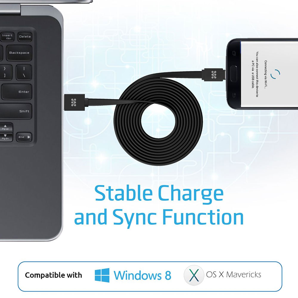 Picture of PROMATE LinkMate-U2F USB-A to Micro-USB Flat Cable for high-speed data transmission & charging 120cm