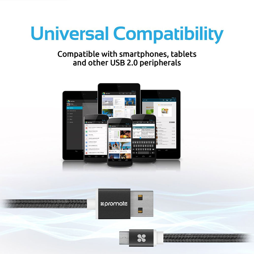 Picture of PROMATE LinkMate-U2M USB-A to Micro-USB Heavy Duty Mesh-Armored Cable for high-speed data transmission & charging 120cm