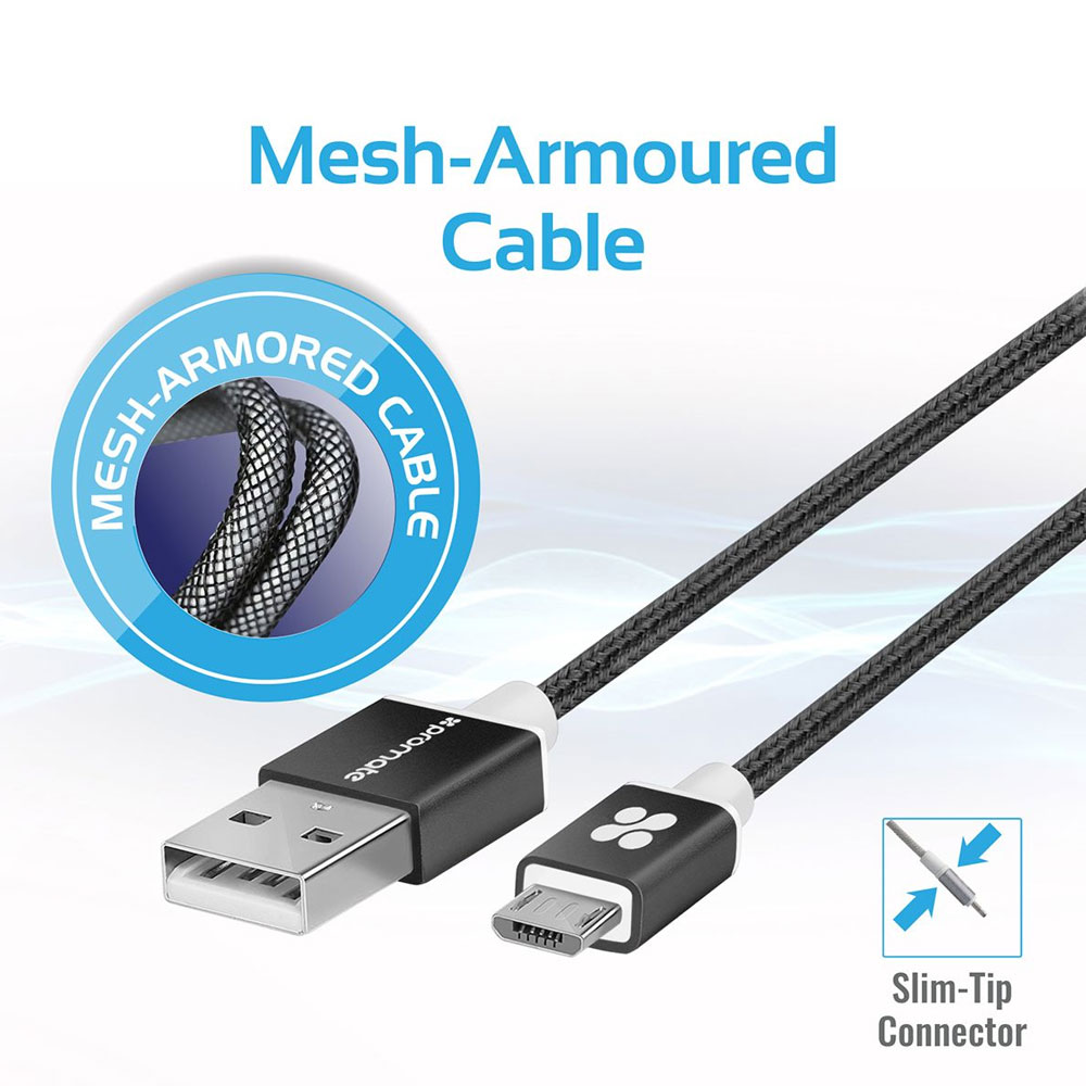 Picture of PROMATE LinkMate-U2M USB-A to Micro-USB Heavy Duty Mesh-Armored Cable for high-speed data transmission & charging 120cm