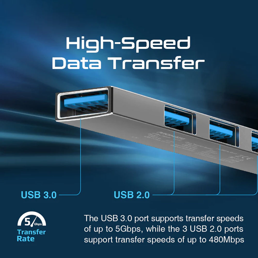 Picture of Promate USB-C Hub 4-in-1 Type-C Sync Charge Adapter with USB-A Adapter 5Gbps USB 3.0 Port 480Mbps USB 2.0 Ports and Compact Aluminum Design LiteHub-4 (Grey)