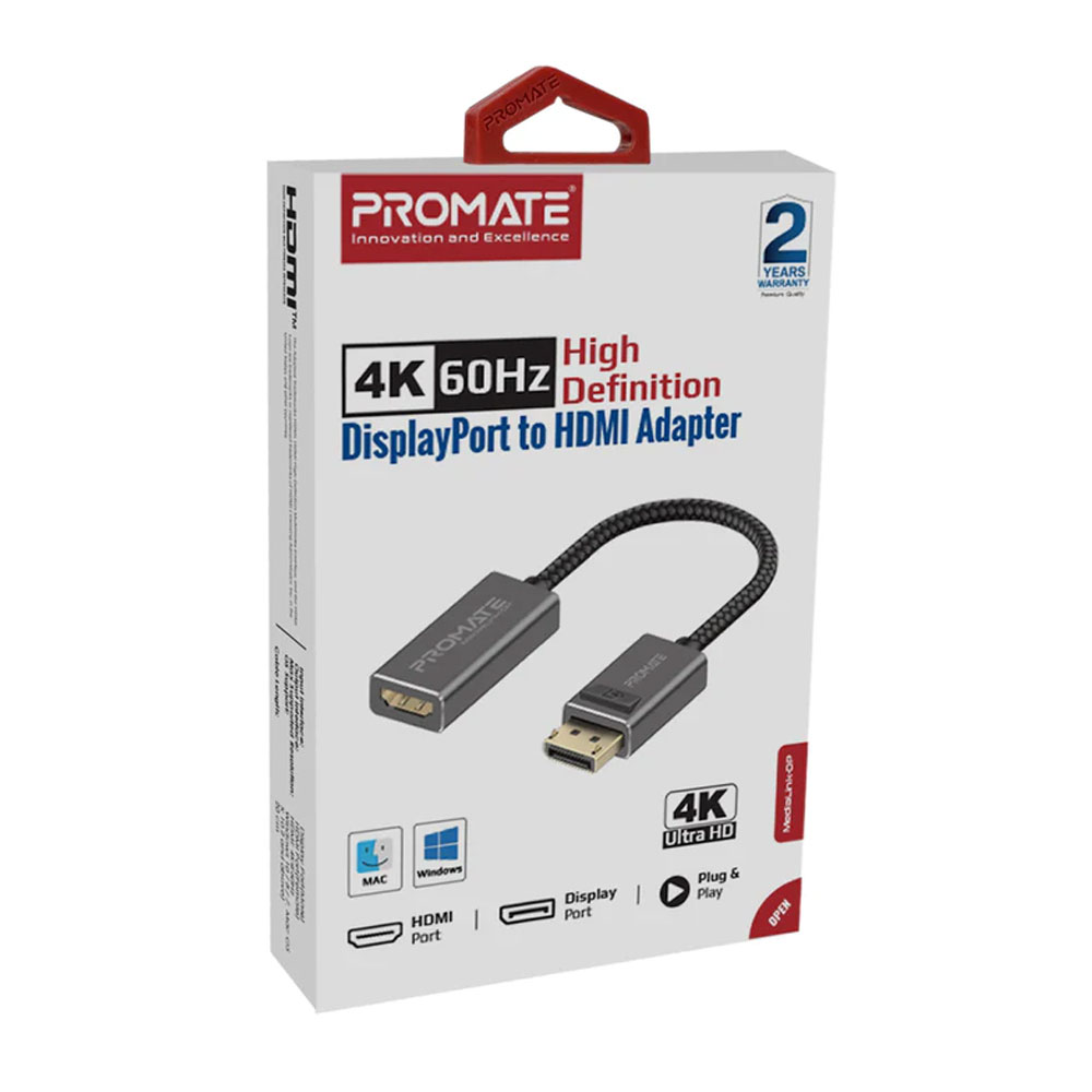 Picture of Promate DisplayPort to HDMI Adapter Ultra HD 4k Male to Female Converter Gold Platted Connectors Uni-Directional Display for iMac Lenovo HP MediaLink-DP