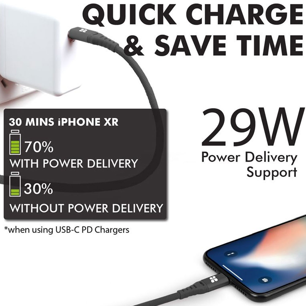 Picture of Promate Ultra Fast USB C to Lightning Suport 27W Power Delivery Fast Charging for iPhone 13 Pro Max iPhone14 Pro Max IPad Airpods Pro Powercord (Black)