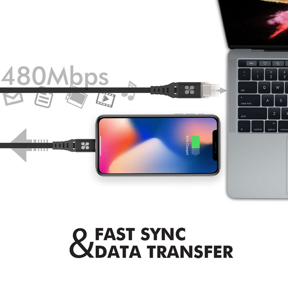 Picture of Promate Ultra Fast USB C to Lightning Suport 27W Power Delivery Fast Charging for iPhone 13 Pro Max iPhone14 Pro Max IPad Airpods Pro Powercord (Black)