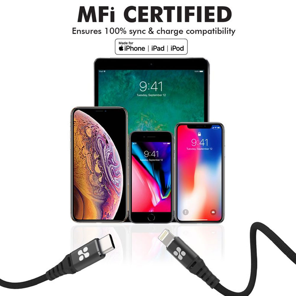 Picture of Promate Ultra Fast USB C to Lightning Suport 27W Power Delivery Fast Charging for iPhone 13 Pro Max iPhone14 Pro Max IPad Airpods Pro Powercord (Black)