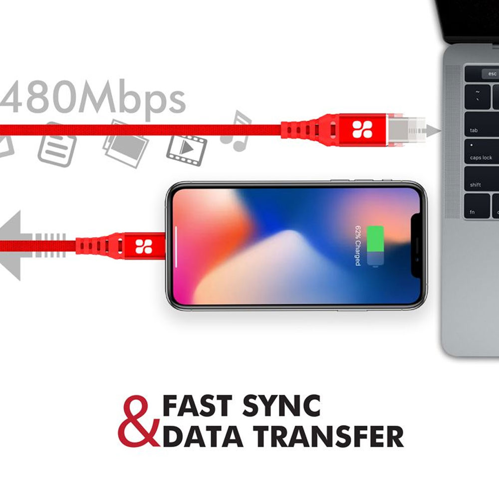 Picture of Promate Ultra Fast USB C to Lightning Suport 27W Power Delivery Fast Charging for iPhone 13 Pro Max iPhone14 Pro Max IPad Airpods Pro Powercord (Red)