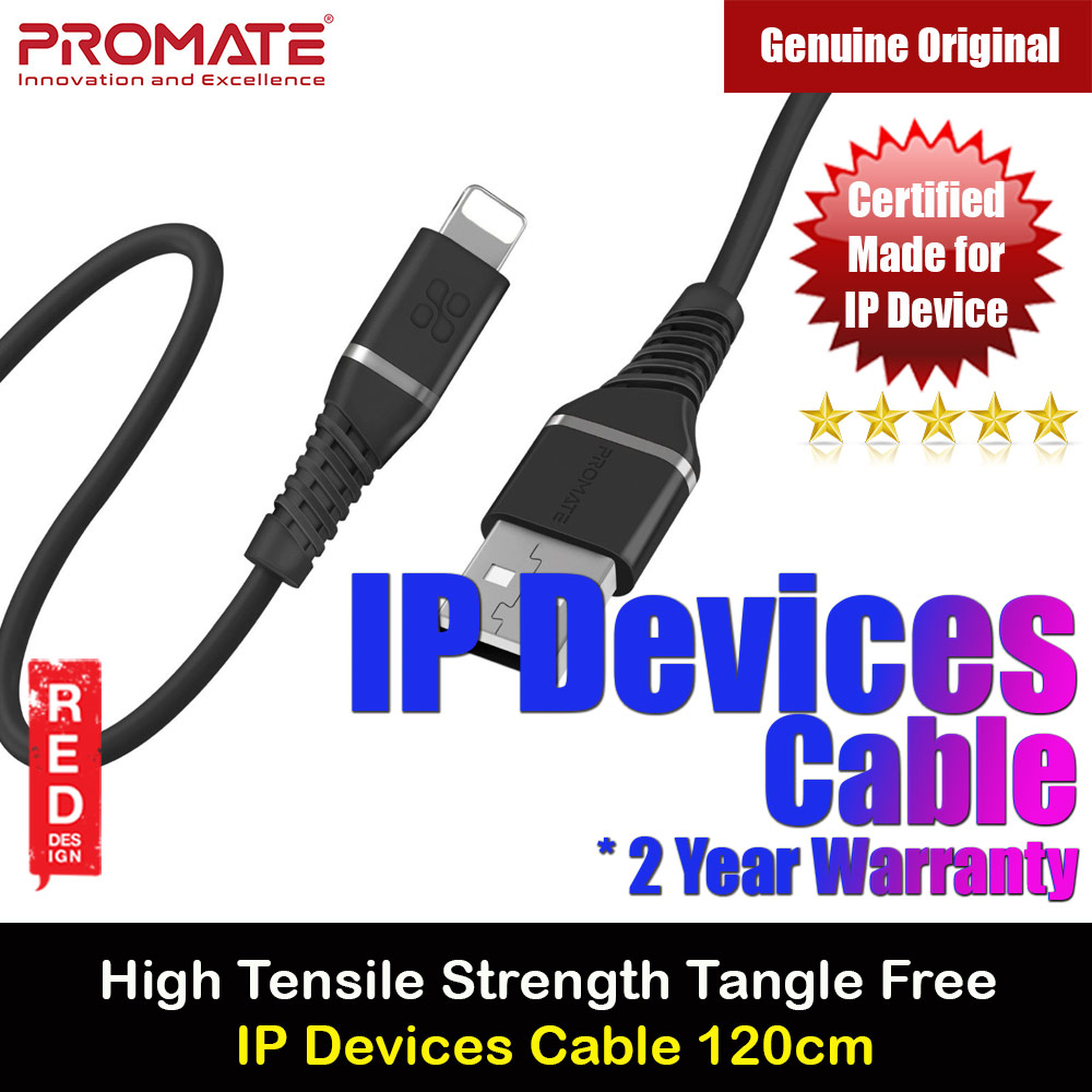 Picture of Promate Ultra Fast USB A to Lightning 2.4A Fast Charging Soft Silicone cable for iPhone 13 Pro Max IPad Airpods Pro PowerLine-Ai120 (Black) Red Design- Red Design Cases, Red Design Covers, iPad Cases and a wide selection of Red Design Accessories in Malaysia, Sabah, Sarawak and Singapore 