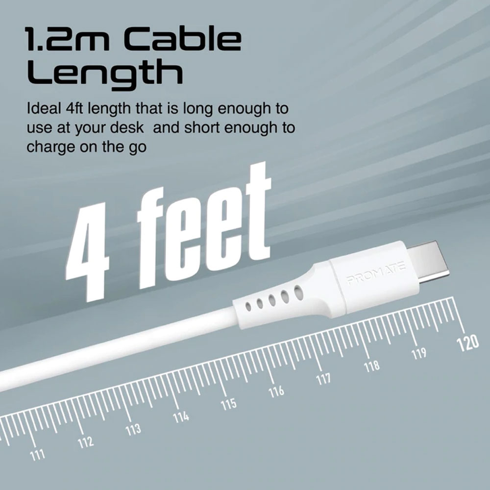 Picture of Promate Ultra Fast USB A to USB C 3A Fast Charging Soft Silicone cable for Smartphones Tablets Galaxy S22 Ultra Vivo Huawei Oppo (White)