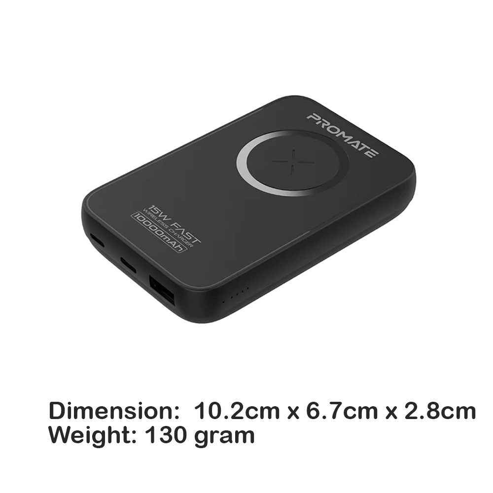 Picture of Promate 10000mAh Magnetic Wireless Power Bank Powerbank 15W Wireless 22.5W QC3 Output 20W Power Delivery (Black)