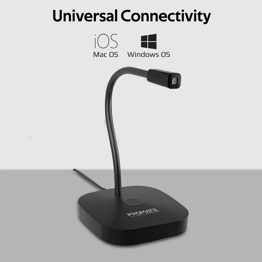 Picture of Promate USB Desktop Microphone, High Definition Omni-Directional USB Microphone with Flexible Gooseneck, Mute Touch Button, LED Indicator and Built-In Anti-Tangle Cord for PC, Laptop, Recording, Gaming, ProMic-1