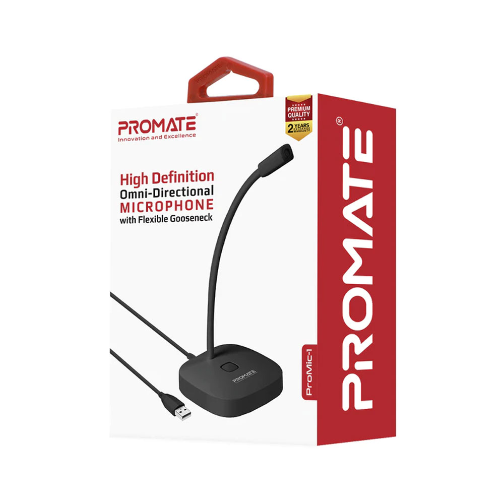 Picture of Promate USB Desktop Microphone, High Definition Omni-Directional USB Microphone with Flexible Gooseneck, Mute Touch Button, LED Indicator and Built-In Anti-Tangle Cord for PC, Laptop, Recording, Gaming, ProMic-1