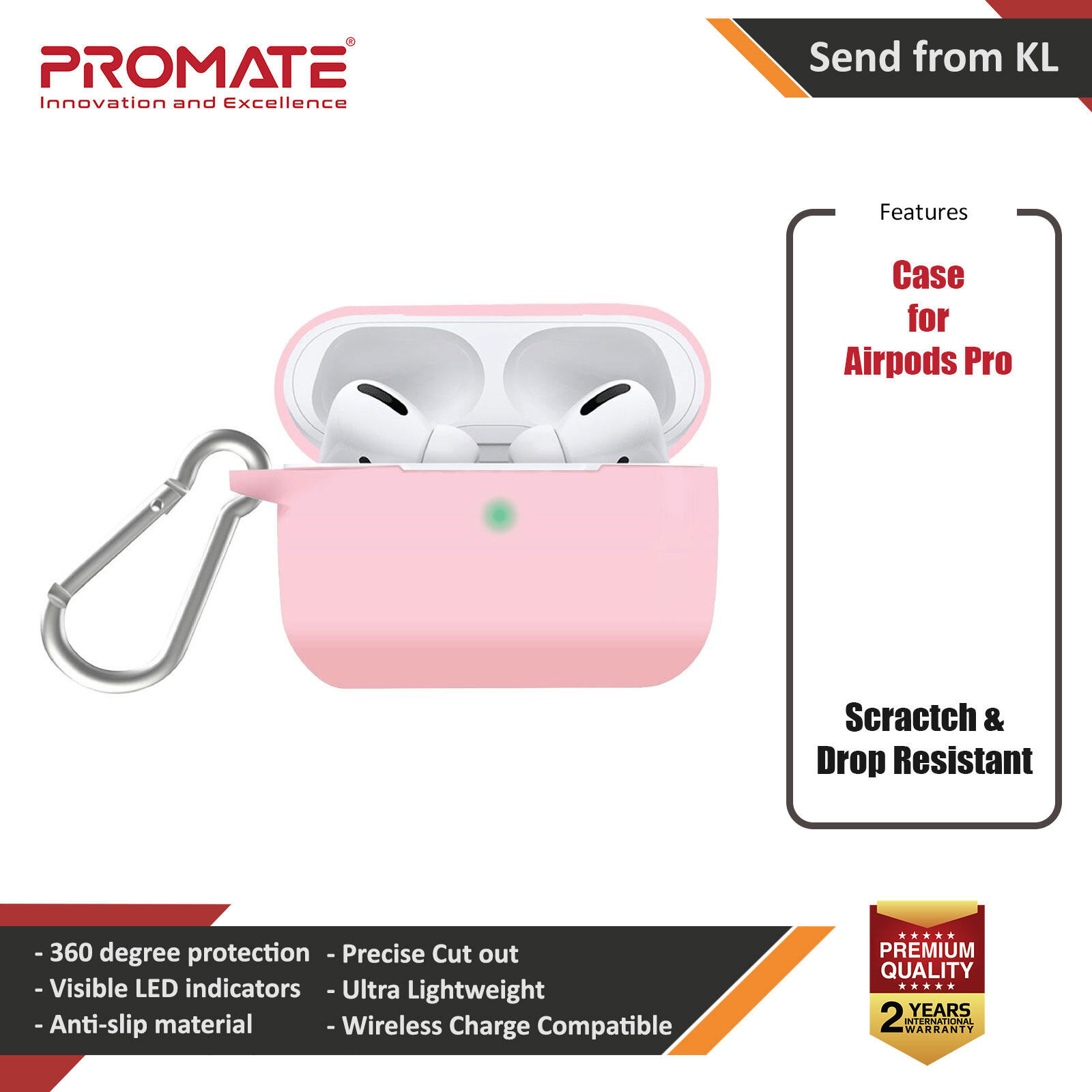 Picture of Promate AirPods Pro Silicone Case Slim-Fit Shockproof Protective Wireless Charging AirPods Pro Cover with Dual-Lid, Scratch Resistance and Anti-Slip Case for Apple Airpods Pro SiliCase-Pro (Pink) Apple Airpods Pro- Apple Airpods Pro Cases, Apple Airpods Pro Covers, iPad Cases and a wide selection of Apple Airpods Pro Accessories in Malaysia, Sabah, Sarawak and Singapore 