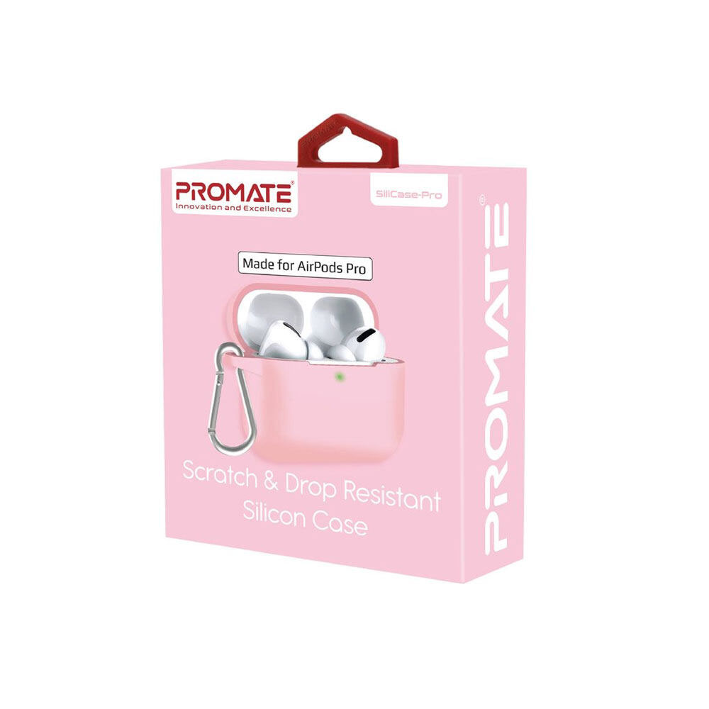 Picture of Apple Airpods Pro Case | Promate AirPods Pro Silicone Case Slim-Fit Shockproof Protective Wireless Charging AirPods Pro Cover with Dual-Lid, Scratch Resistance and Anti-Slip Case for Apple Airpods Pro SiliCase-Pro (Pink)