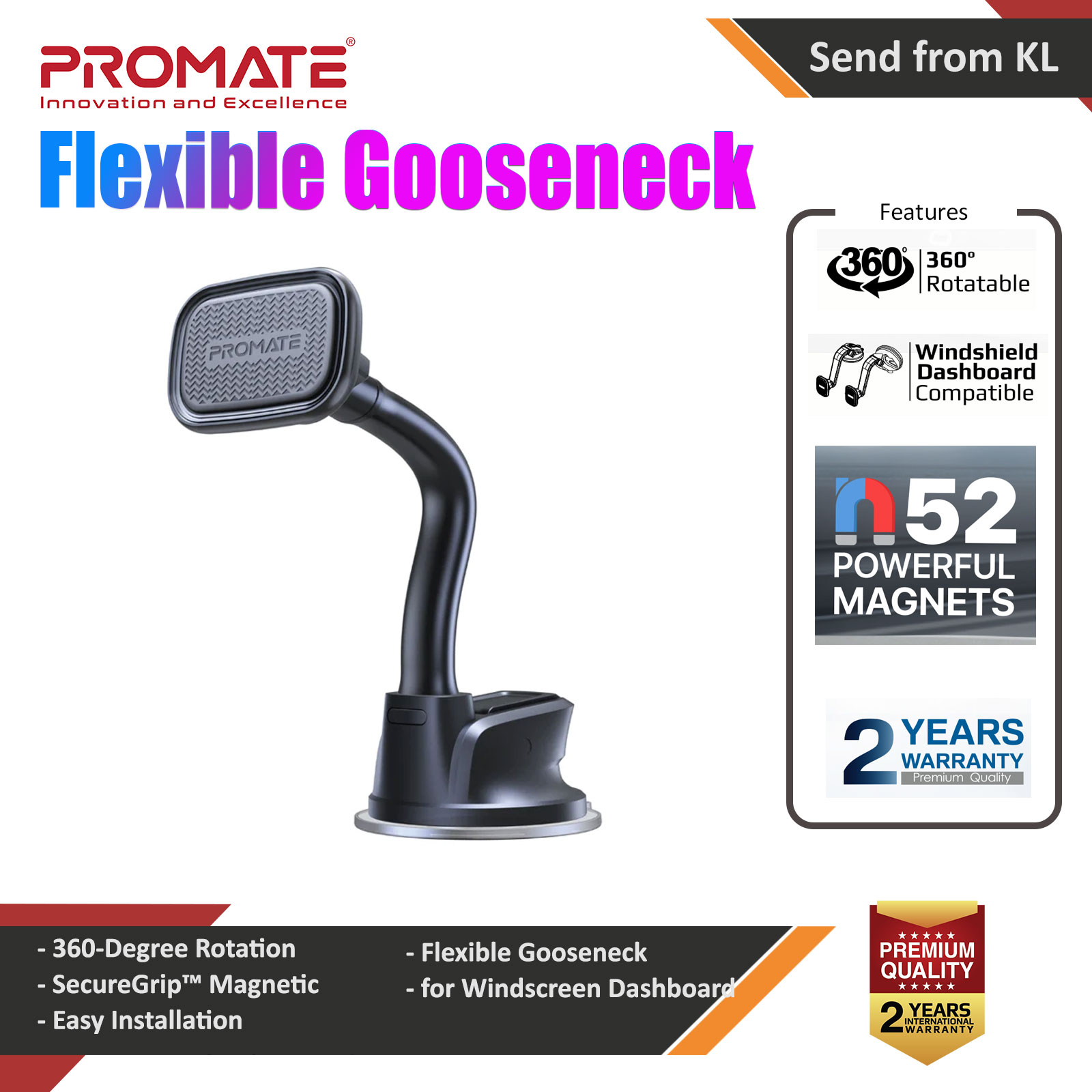 Picture of Promate Windscreen Dashboard Strong Magnetic Multi-angle Viewing 360-Degree Rotation Flexible Gooseneck Car Mount Phone Holder for Smartphone MagMount-L Red Design- Red Design Cases, Red Design Covers, iPad Cases and a wide selection of Red Design Accessories in Malaysia, Sabah, Sarawak and Singapore 